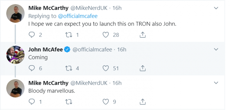 McAfee dex to launch on Tron